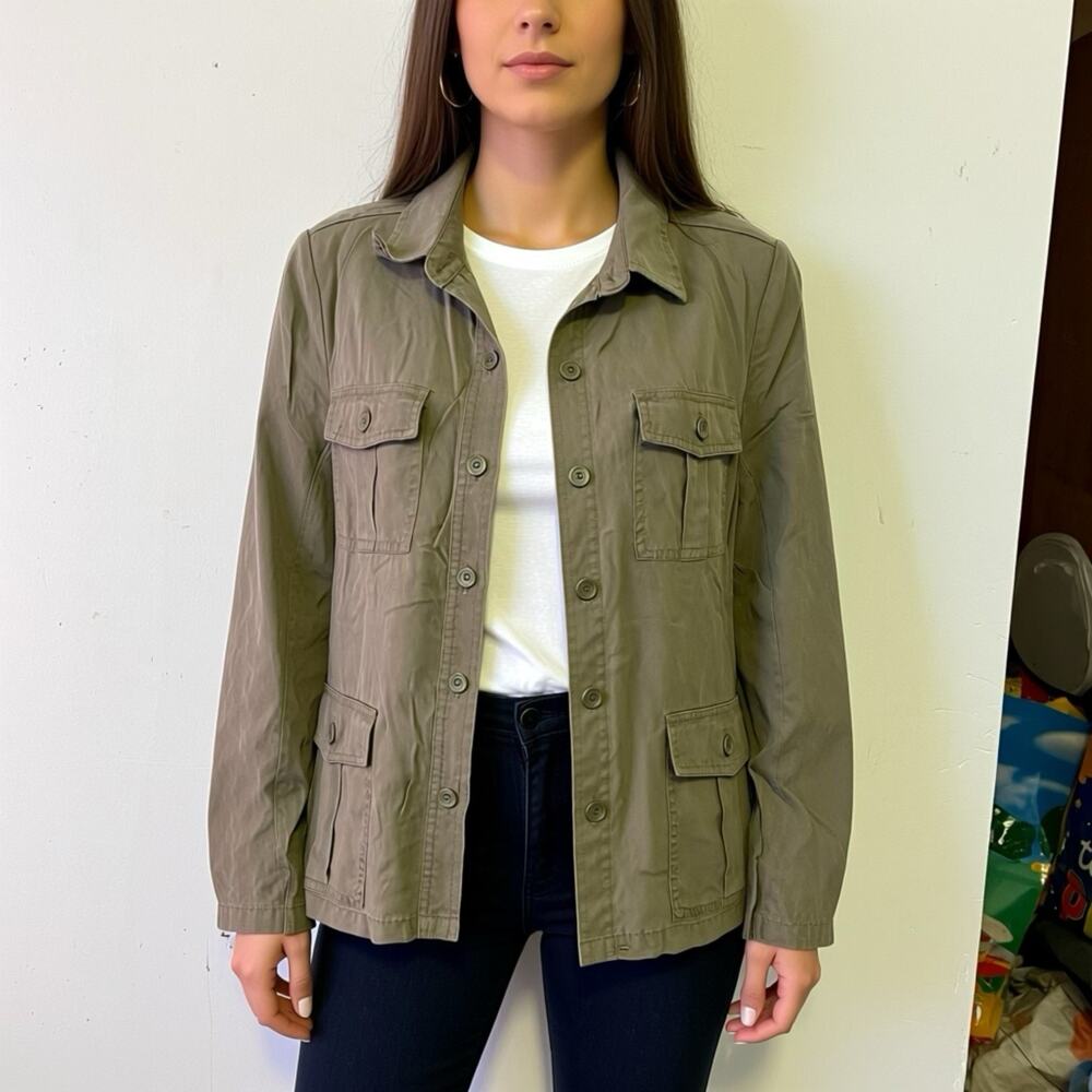 NY&C 7th Avenue Design Studio Utility Military Green Work Jacket Women S Button